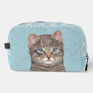 Grey Tabby Cat Portrait Painting Cute Original Art Dopp Kit