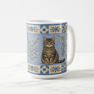 Grey Tabby Cat Quilt Coffee Mug