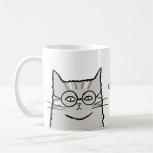 Grey Tabby Cat with Glasses Cat lover custom name Coffee Mug