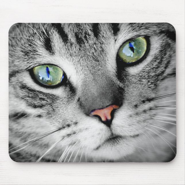 Grey Tabby Green Eyed Close Up Mouse Mat (Front)