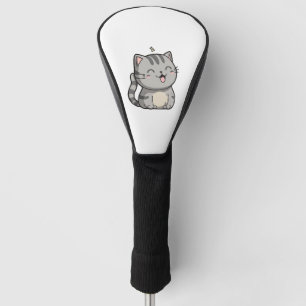 Grey Tabby Kawaii Smiling Cat Golf Head Cover