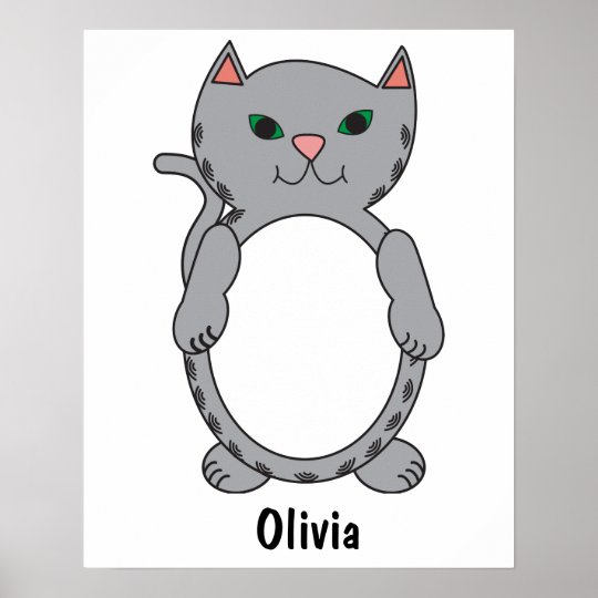 Grey Tabby Kitty Cat Stripes Personalise Poster