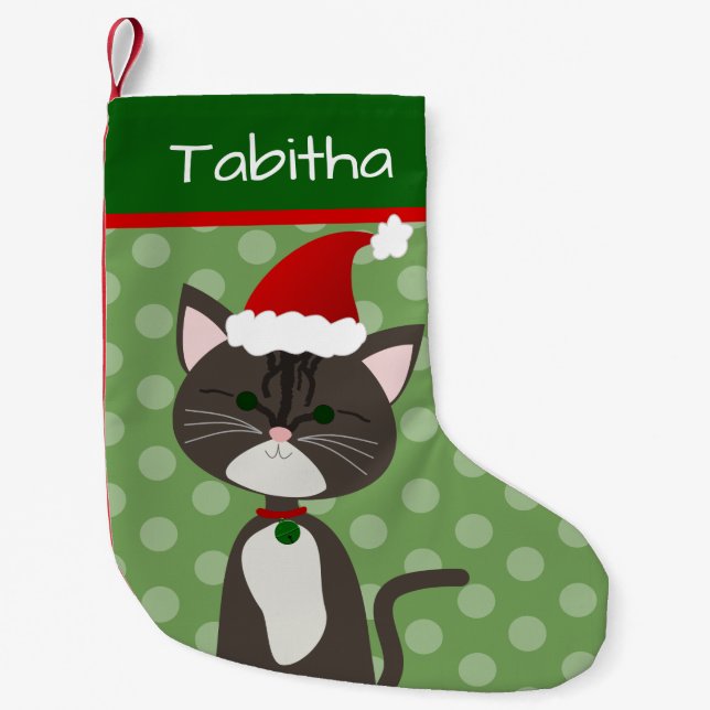 Grey Tabby Santa Kitty Small Christmas Stocking (Front)