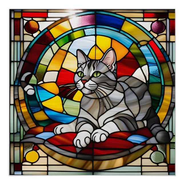 Grey Tabby Stained Glass Poster (Front)
