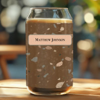 Grey Tan Glass Chips Brown Retro Terrazzo Pattern