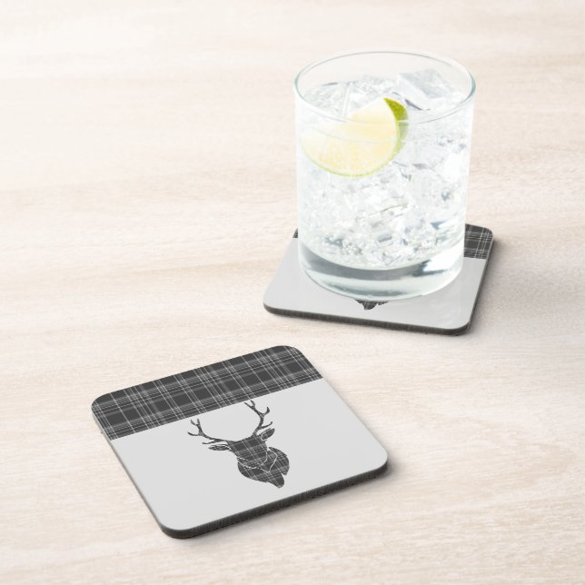 Grey Tartan Pattern Stag Coaster (Right Side)