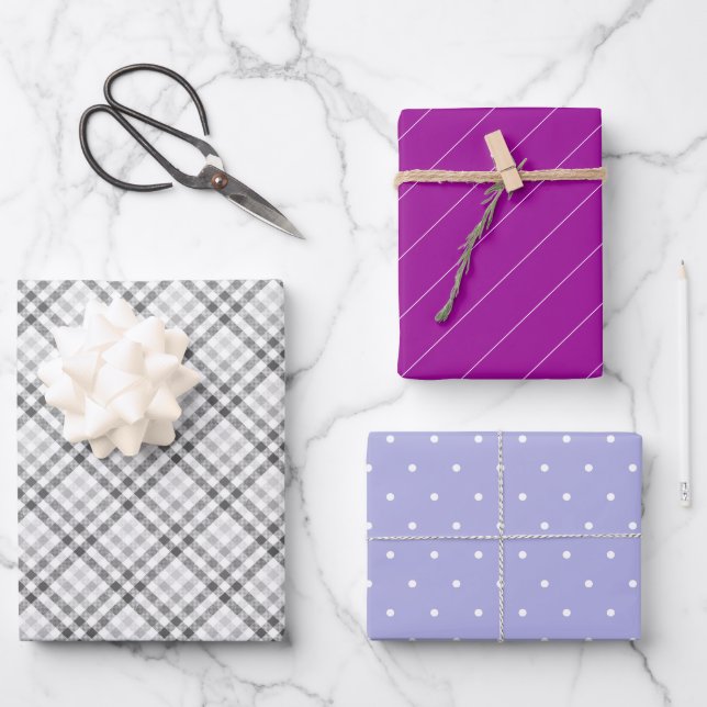 Grey Tartan Pattern With Purple An Lilac Wrapping Paper Sheet (Front)