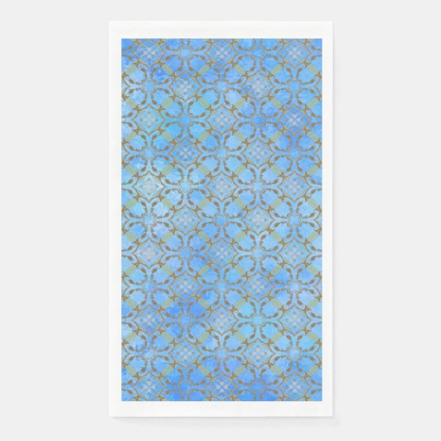 Grey, Taupe, Blue, Green Scrolled Diamond Pattern Napkin (Front)