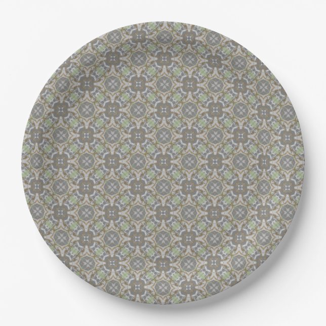 Grey, Taupe, Green Diamond Tiled Pattern Paper Plate (Front)