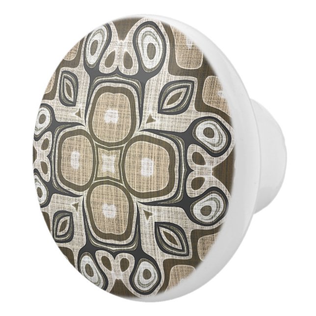 Grey Taupe Ochre Brown Beige Ethnic Tribe Art Ceramic Knob (Right)