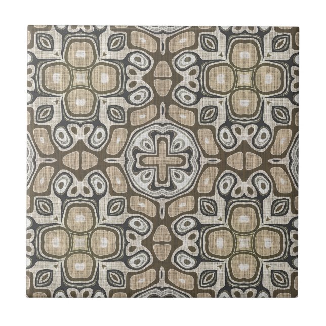Grey Taupe Ochre Brown Beige Ethnic Tribe Art Tile (Front)