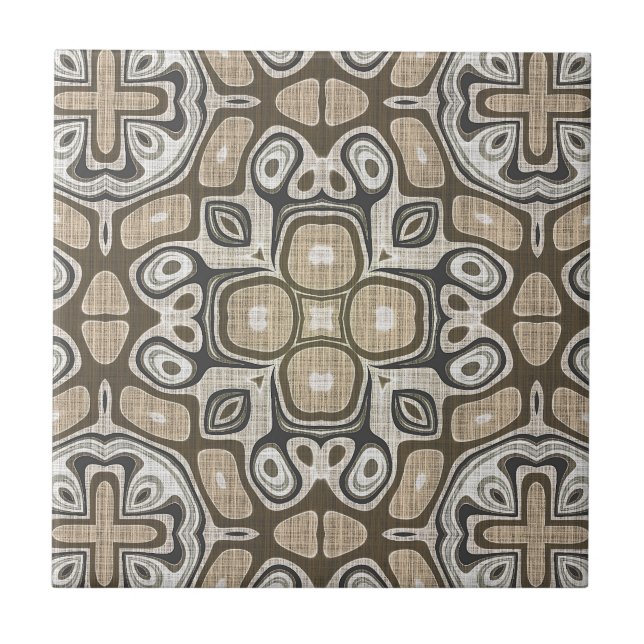 Grey Taupe Ochre Brown Beige Ethnic Tribe Art Tile (Front)