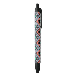 Grey, Teal, And Coral Hand Drawn Chevron Pattern Black Ink Pen