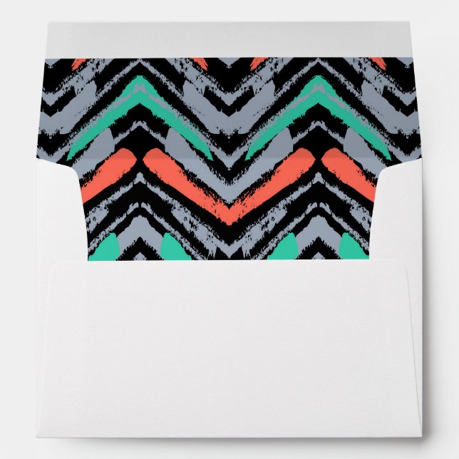 Grey, Teal, And Coral Hand Drawn Chevron Pattern Envelope (Back (Bottom))