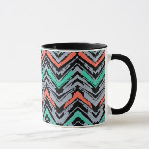 Grey, Teal, And Coral Hand Drawn Chevron Pattern Mug