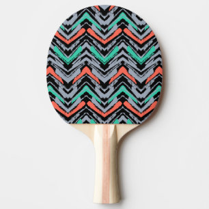 Grey, Teal, And Coral Hand Drawn Chevron Pattern Ping Pong Paddle