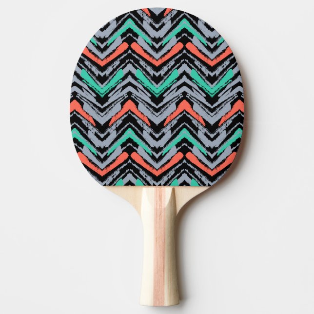 Grey, Teal, And Coral Hand Drawn Chevron Pattern Ping Pong Paddle (Front)