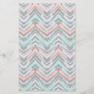 Grey, Teal, And Coral Hand Drawn Chevron Pattern Stationery
