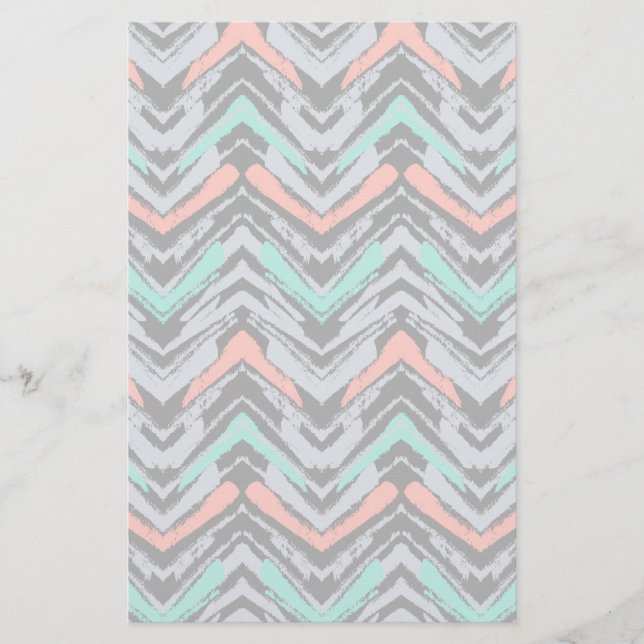 Grey, Teal, And Coral Hand Drawn Chevron Pattern Stationery (Front)