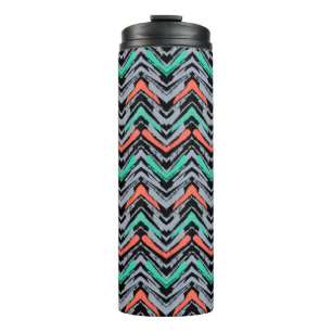Grey, Teal, And Coral Hand Drawn Chevron Pattern Thermal Tumbler