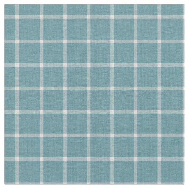 Grey Teal and White windowpane gingham  Fabric (Close Up)