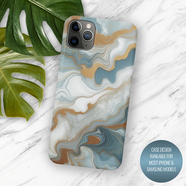 Grey Teal Blue Gold White Marble Art Pattern Case-Mate iPhone Case (Creator Uploaded)