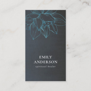 GREY TEAL BLUE LOTUS SIMPLE REIKI SPIRITUAL HEALER BUSINESS CARD