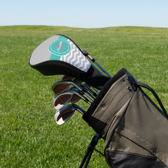 Grey Teal Chevron Golf Head Cover (In Situ)