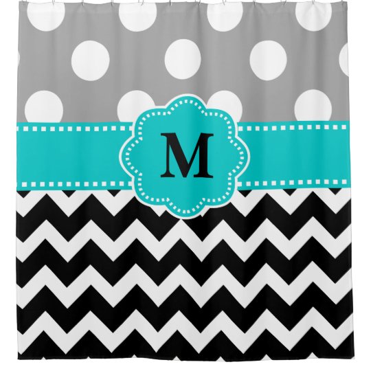 Grey Teal Chevron Monogram Shower Curtain Zazzle Co Uk