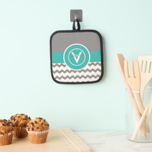 Grey Teal Chevron Pot Holder