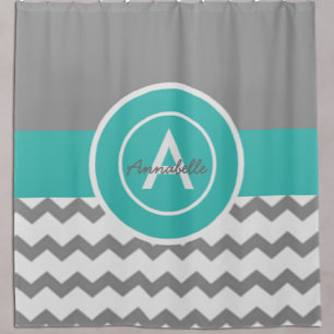 Grey Teal Chevron Shower Curtain