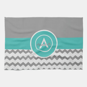 Grey Teal Chevron Tea Towel