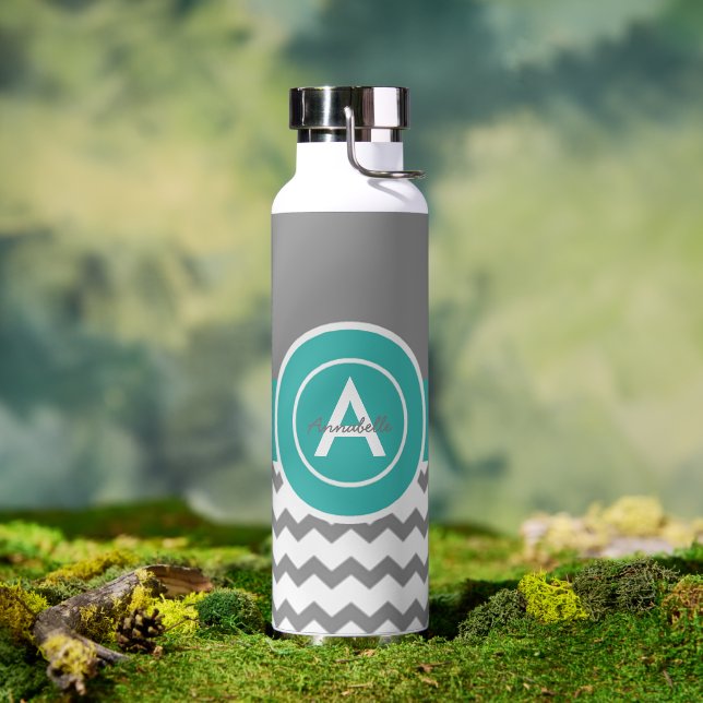 Grey Teal Chevron Water Bottle (Outdoor)