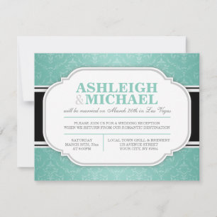 Grey & Teal Damask Wedding Reception ONLY Invitation