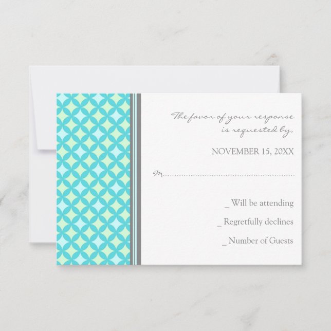 Grey Teal Mint Pattern RSVP Wedding Card (Front)