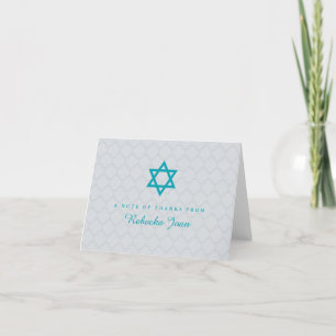 Grey Teal Star of David Bat Mitzvah Thank You