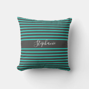 Grey Teal Stripes Patterns White Custom Name Cute Cushion