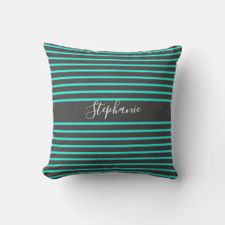 Grey Teal Stripes Patterns White Custom Name Cute Cushion
