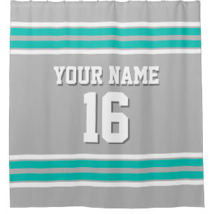 Grey Teal White Stripes Sports Jersey Shower Curtain