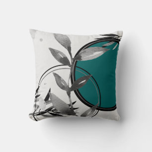 Grey & Teal Zen Watercolor Leaves Cushion