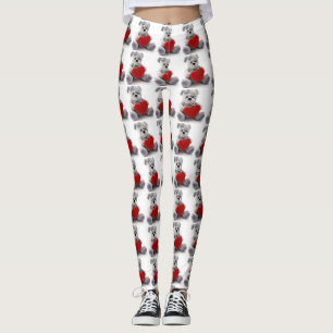 Grey Teddy Bear Holding Heart Heart Leggings