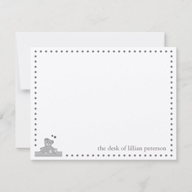 Grey Teddy Bears Personalised Note Card (Front)