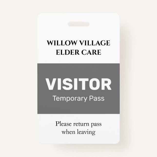 Grey Temporary Visitor Pass Hospital Care Home ID Badge (Front)