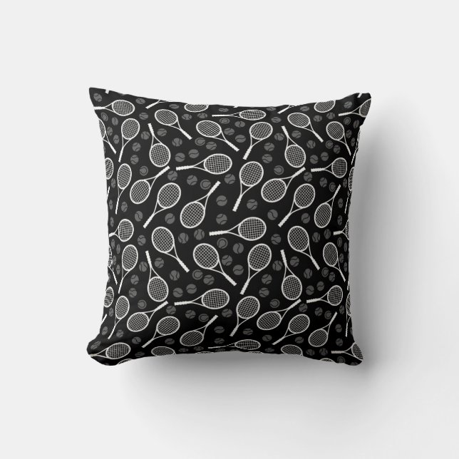 Grey Tennis Racket Balls Athletic Pattern Sports Cushion (Front)