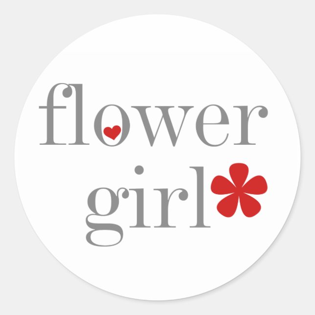Grey Text Flower Girl Classic Round Sticker (Front)