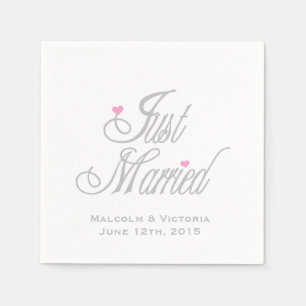Grey Text Just Married Personalised Paper  Napkins