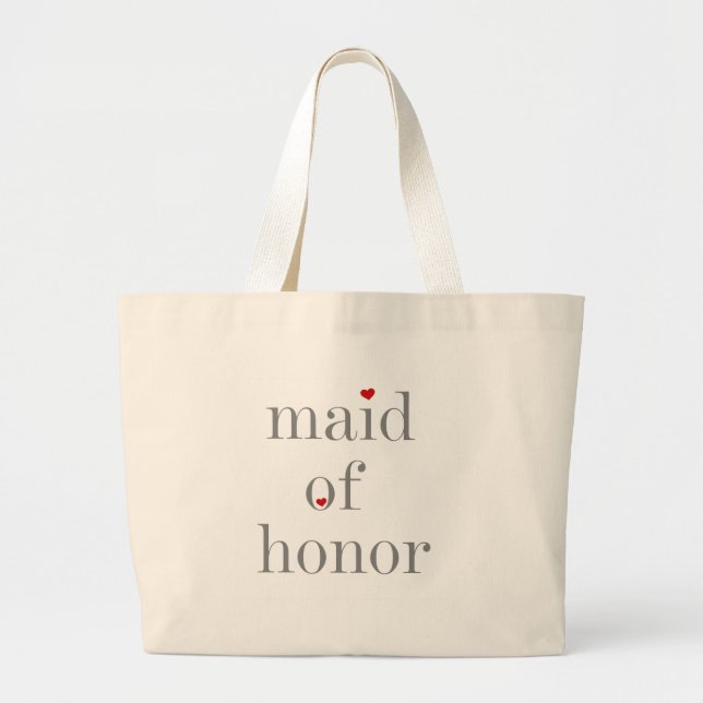 Grey Text Maid of Honour Large Tote Bag (Front)