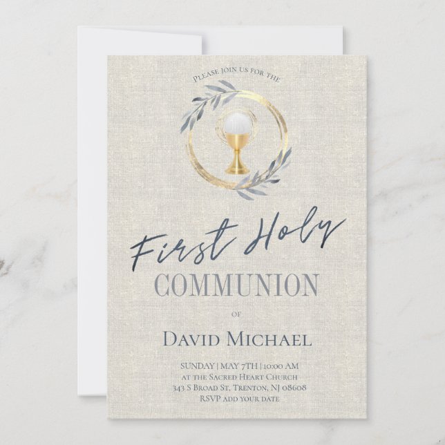 grey texture background First Holy Communion Invitation (Front)