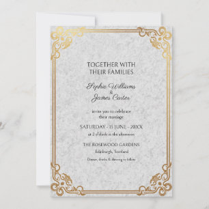 Grey Textured Gold Art Deco Wedding Invitation