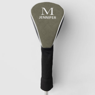 Grey Textured Leather Monogram Personalised Name Golf Head Cover